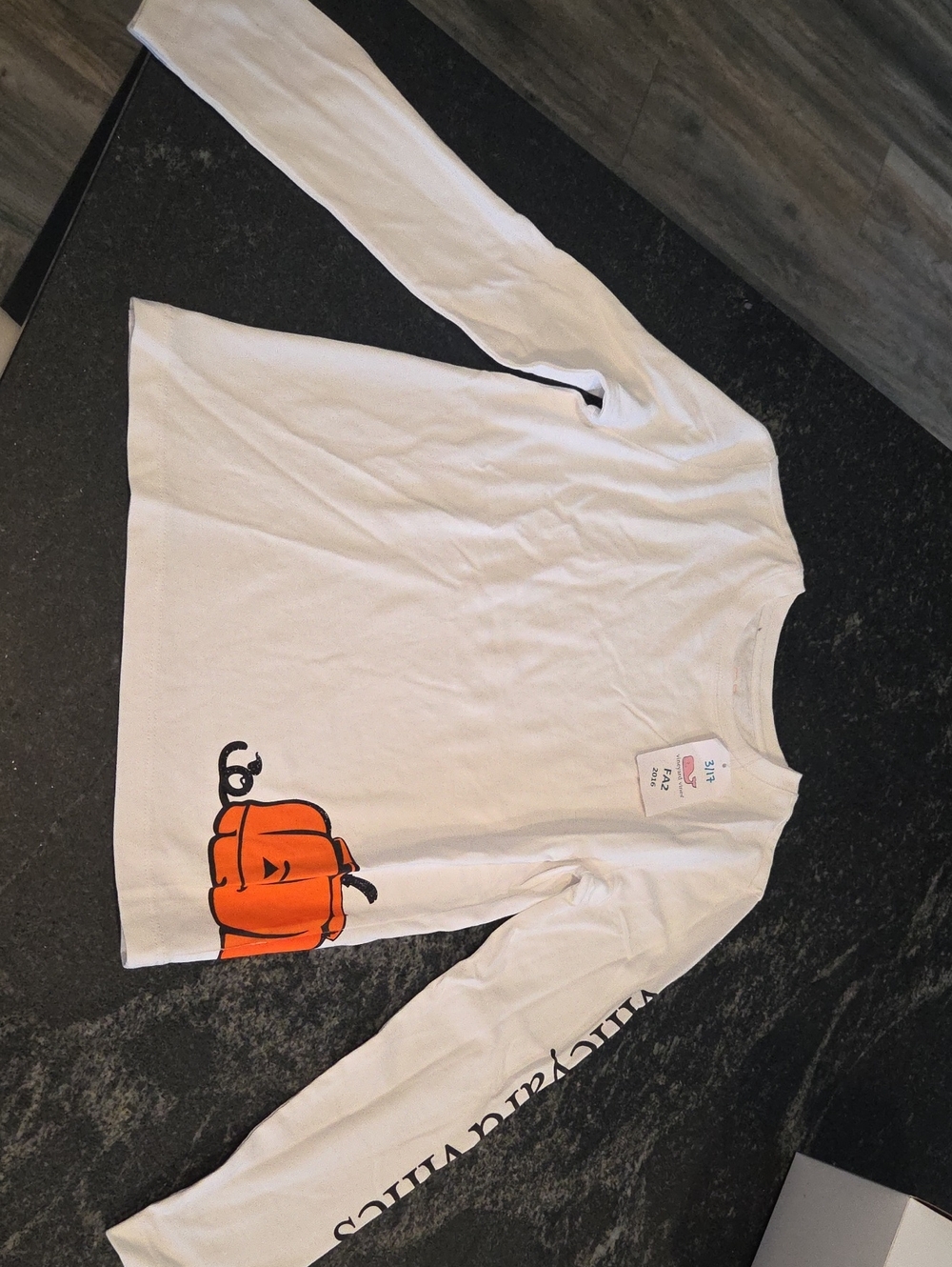 Vineyard Vines White Long-Sleeve Tee with Orange Pumpkin Graphic